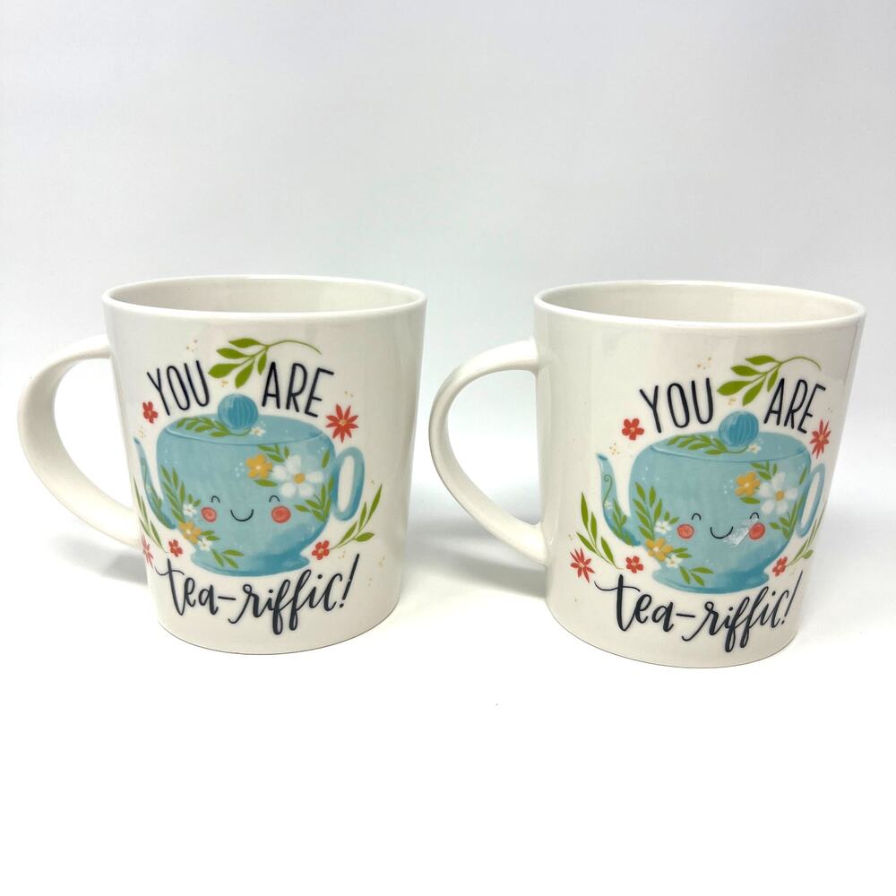 Pflatzgraff Mugs You Are Teariffic Pair of 18oz Porcelain Cups New w/ Tags Gift - Picture 6 of 10